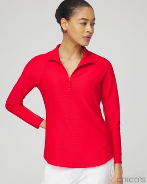 Chico's Zenergy Mesh Detail Zip Pullover Tops MADEIRA RED | 072-NWGYAM