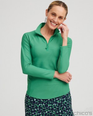 Chico's Zenergy Mesh Detail Zip Pullover Tops Twisted Ivy | 258-DPUFWA