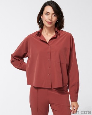 Chico's Zenergy Neema Cropped Shirt Tops Sable Brown | 804-TUDWER