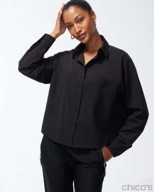 Chico's Zenergy Neema Cropped Shirt Tops Black | 965-LORWUG