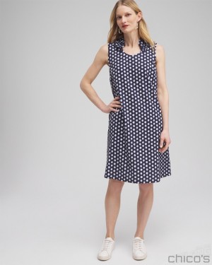 Chico's Zenergy Neema UPF Dot Ruffle Dress Dresses Classic Navy | 527-YCSLPK