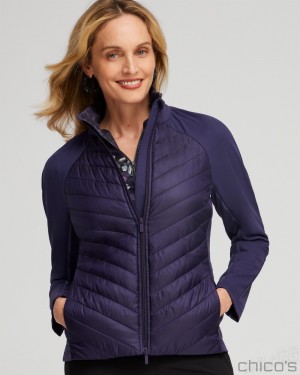 Chico's Zenergy Puffer Knit Mix Jacket Jackets & Coats Dewberry | 192-SCFBGY