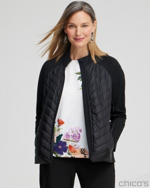 Chico's Zenergy Puffer Knit Mix Jacket Jackets & Coats Black | 942-LISWEQ