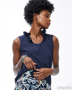 Chico's Zenergy Ruffle Neck Tank Tees & Tanks Classic Navy | 390-LFEKSR