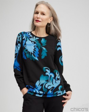 Chico's Zenergy Scroll Print Sweatshirt Sweaters Enchanted Forest | 905-QVBZCM