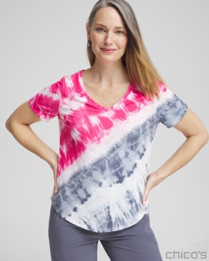 Chico's Zenergy Tie Dye Tee Tees & Tanks PINK BROMELIAD | 142-ANCDHX