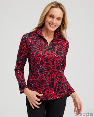 Chico's Zenergy UPF Animal Print Long Sleeve Top Tops Love Letter Red | 418-XOJLSZ