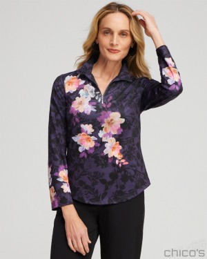 Chico's Zenergy UPF Floral Long Sleeve Top Tops Dewberry | 934-ISXVJA