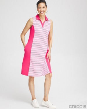 Chico's Zenergy UPF Knit Block Stripe Dress Dresses PINK BROMELIAD | 165-MAJSBD