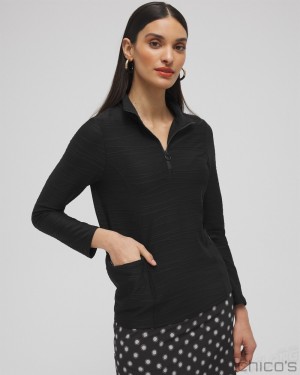 Chico's Zenergy UPF Knit Jacquard Pullover Tops Black | 576-PZLUJD