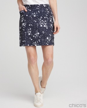 Chico's Zenergy UPF Knit Stars Skort Dresses Classic Navy | 794-RTEVUQ