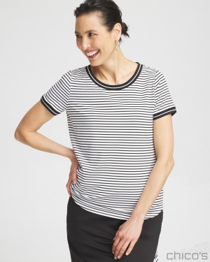 Chico's Zenergy UPF Knit Stripe Tee Tops Black | 470-GKUBZM