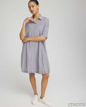 Chico's Zenergy UPF Neema Stripe Bungee Dress Dresses Classic Navy | 821-GICFPS