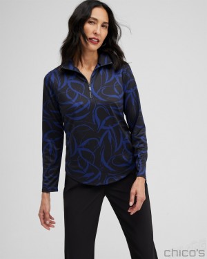 Chico's Zenergy UPF Ribbon Print Long Sleeve Top Tops Cobalt Night | 275-SYEAHQ