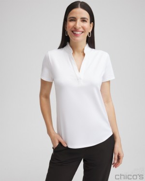 Chico's Zenergy UPF Ruffle Neck Polo Tops Alabaster | 483-ELACBZ