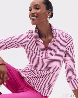 Chico's Zenergy UPF Stripe Long Sleeve Top Tops Magenta Rose | 058-IKZHGO