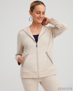 Chico's Zenergy Whipstitch Hoodie Jackets & Coats Natural Tan Heather | 670-LAGKXT