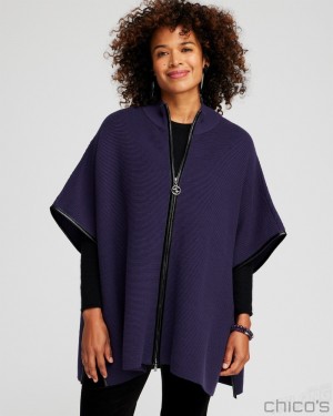 Chico's Zip Front Ruana Ponchos & Ruanas Dewberry | 529-ZHSPQG