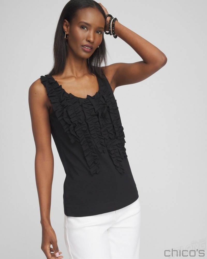 Chico's 3D Ruffle Front Tank Tees & Tanks Black | 276-POJRDK