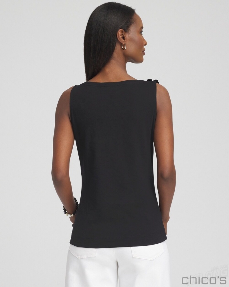 Chico's 3D Ruffle Front Tank Tees & Tanks Black | 276-POJRDK