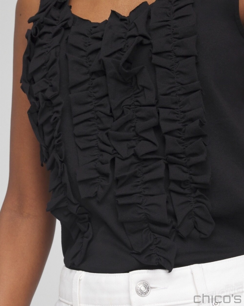 Chico's 3D Ruffle Front Tank Tees & Tanks Black | 276-POJRDK