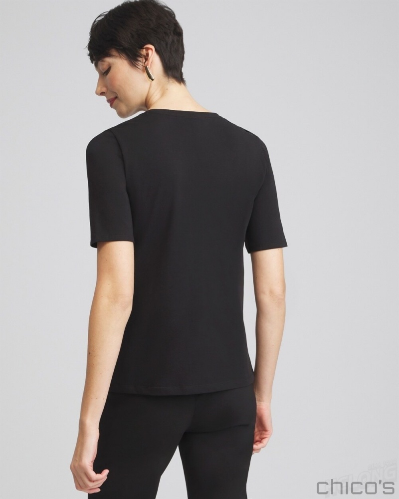 Chico's 3D Ruffle Front Tee Tees & Tanks Black | 293-LAWUVQ