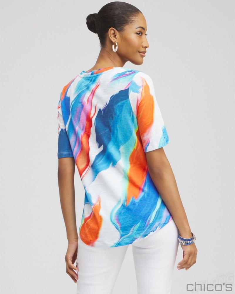 Chico's Abstract Elbow Sleeve A-line Tee Tees & Tanks Intense Azure | 431-DGNKAH