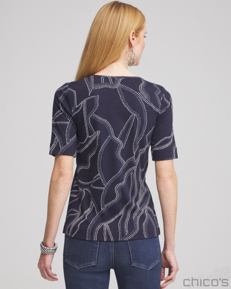 Chico's Abstract Everyday Elbow Sleeve Tee Tees & Tanks Classic Navy | 368-GMPOTI