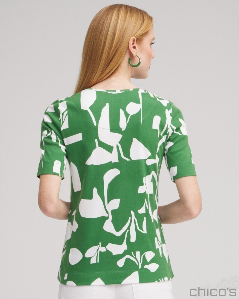 Chico's Abstract Everyday Elbow Sleeve Tee Tees & Tanks Verdant Green | 158-KULXFC