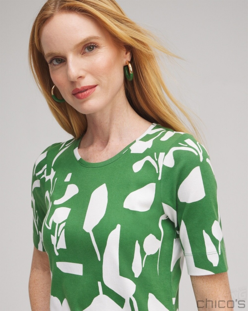 Chico's Abstract Everyday Elbow Sleeve Tee Tees & Tanks Verdant Green | 158-KULXFC