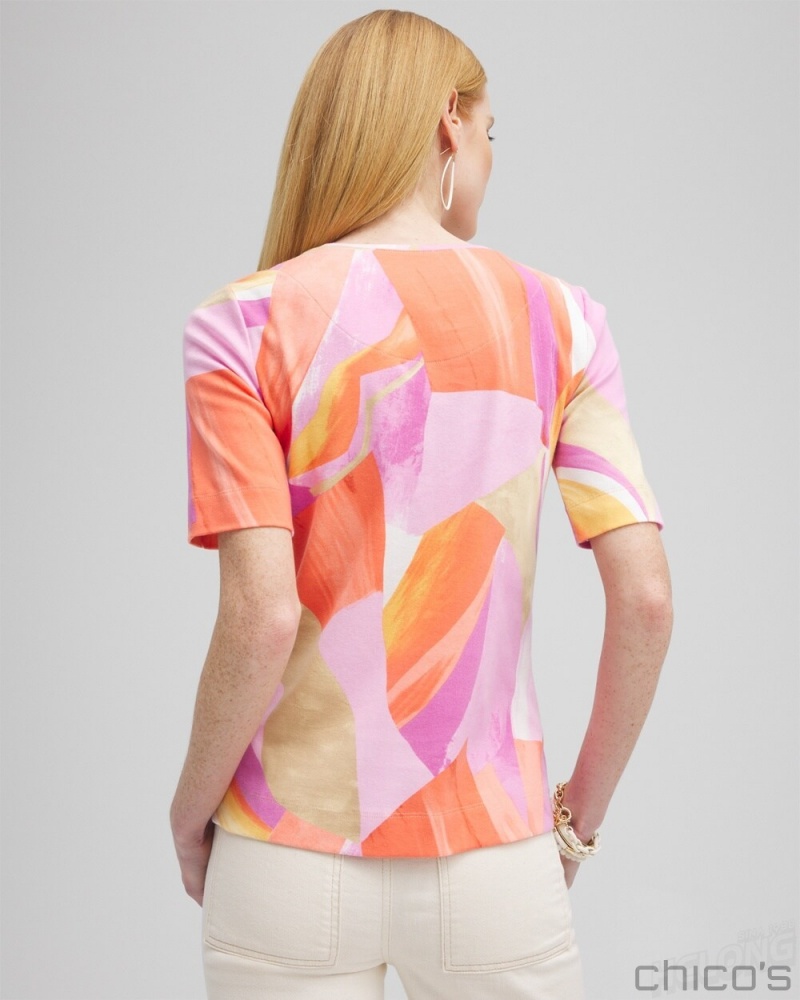 Chico's Abstract Everyday Elbow Sleeve Tee Tees & Tanks Nectarine | 509-RTSILK