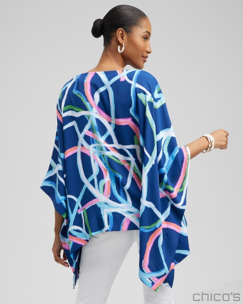 Chico's Abstract Lines Poncho Ponchos & Ruanas Classic Navy | 906-HGWUSM