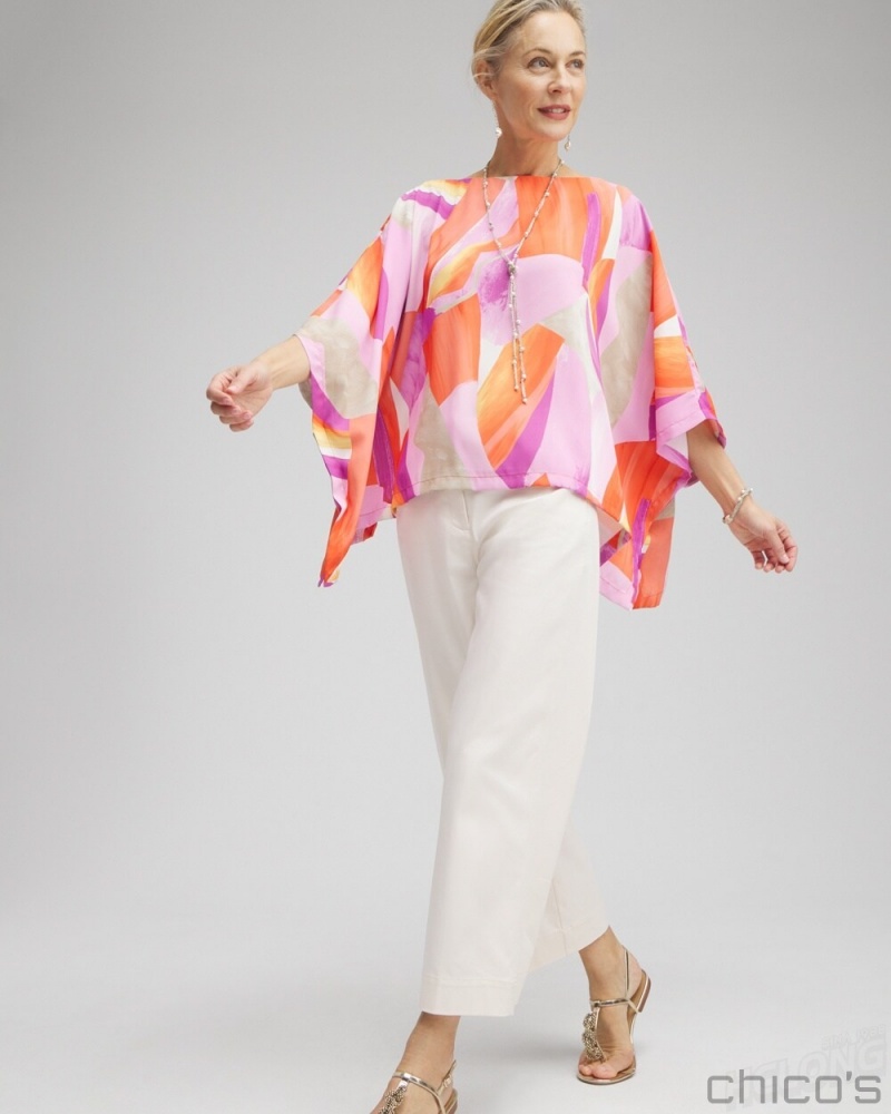 Chico's Abstract Print Poncho Ponchos & Ruanas Nectarine | 790-BEQAUC