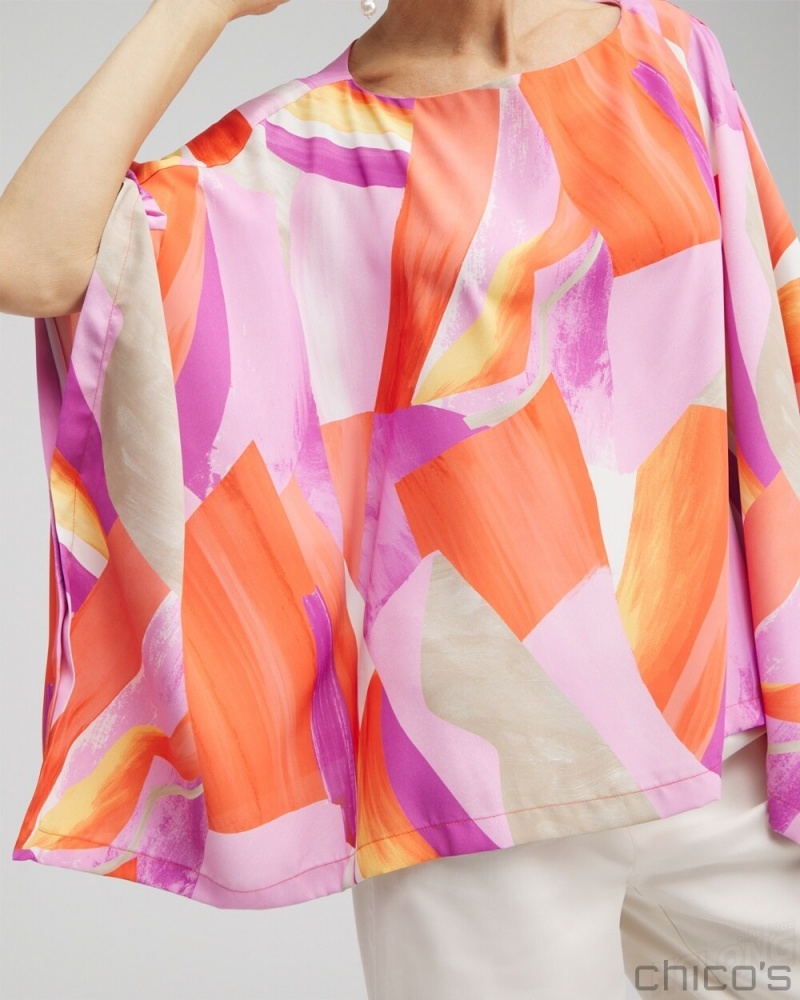 Chico's Abstract Print Poncho Ponchos & Ruanas Nectarine | 790-BEQAUC