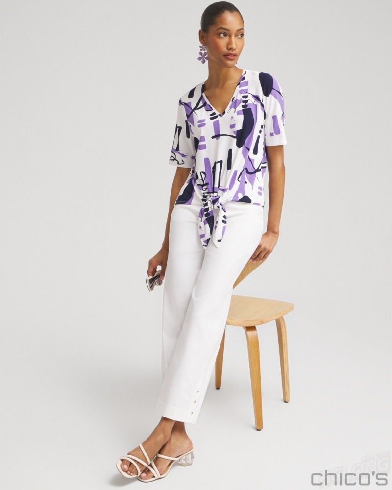 Chico's Abstract Tie-Front Top Tees & Tanks Parisian Purple | 725-XMANGO