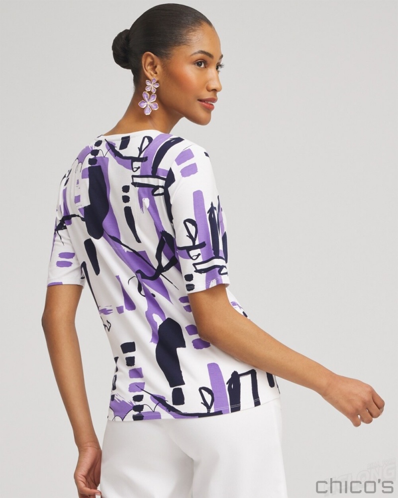 Chico's Abstract Tie-Front Top Tees & Tanks Parisian Purple | 725-XMANGO