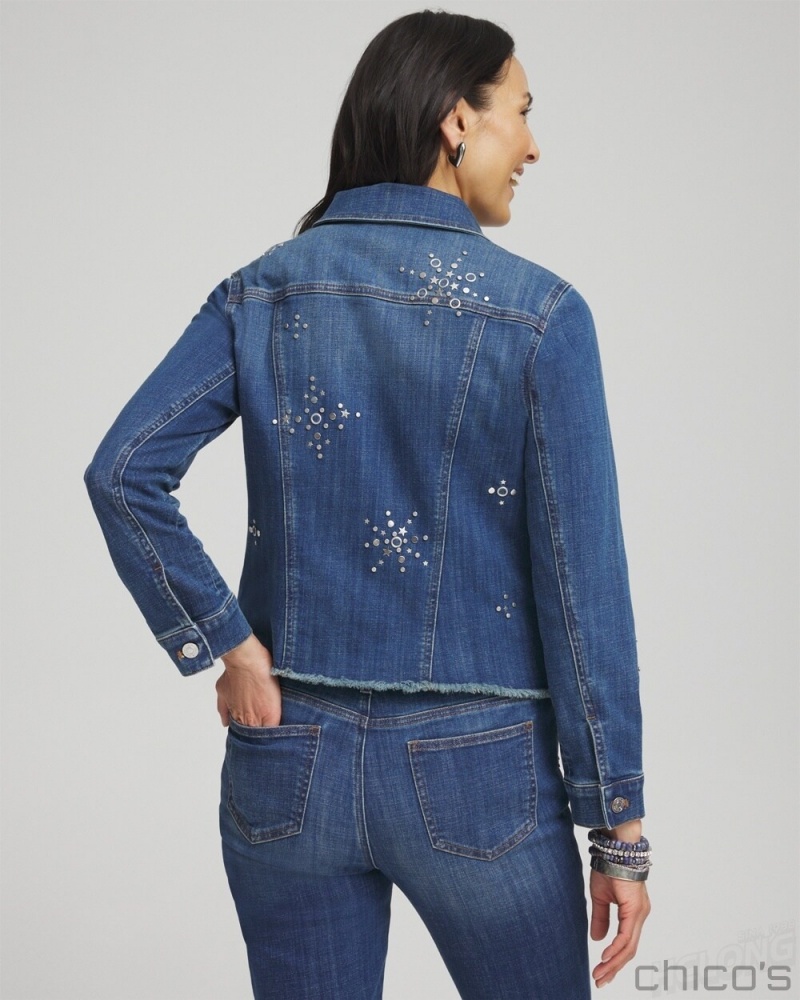 Chico's Americana Fireworks Denim Jacket Jackets & Coats Katina Indigo | 290-YQRMZS