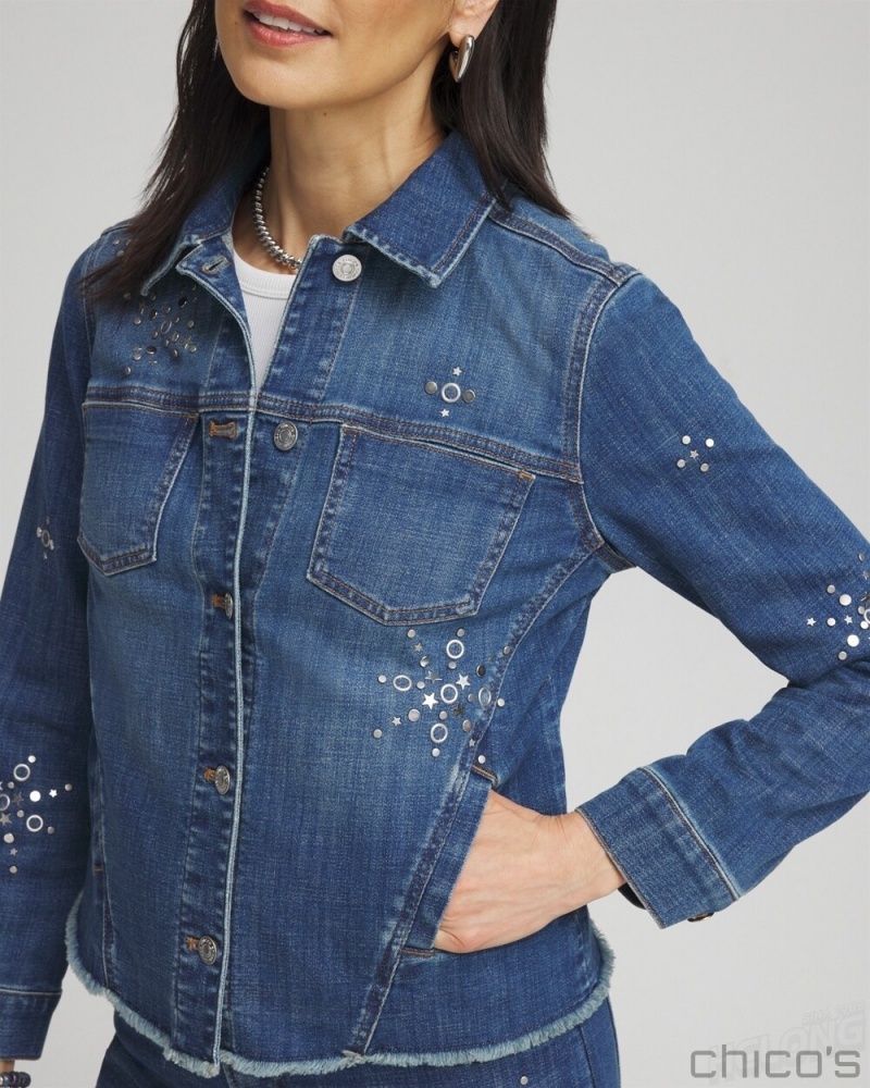 Chico's Americana Fireworks Denim Jacket Jackets & Coats Katina Indigo | 290-YQRMZS