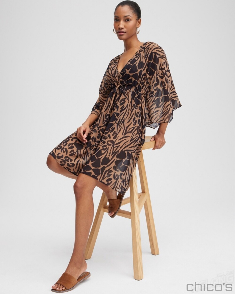 Chico's Animal Print Coverup Swim Black/Brown | 084-VNZMFX