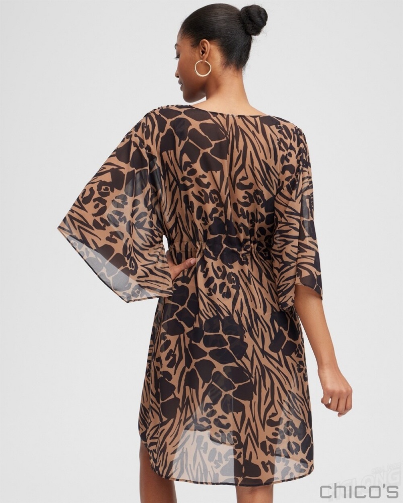 Chico's Animal Print Coverup Swim Black/Brown | 084-VNZMFX