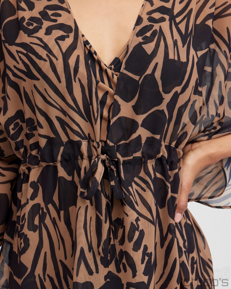 Chico's Animal Print Coverup Swim Black/Brown | 084-VNZMFX