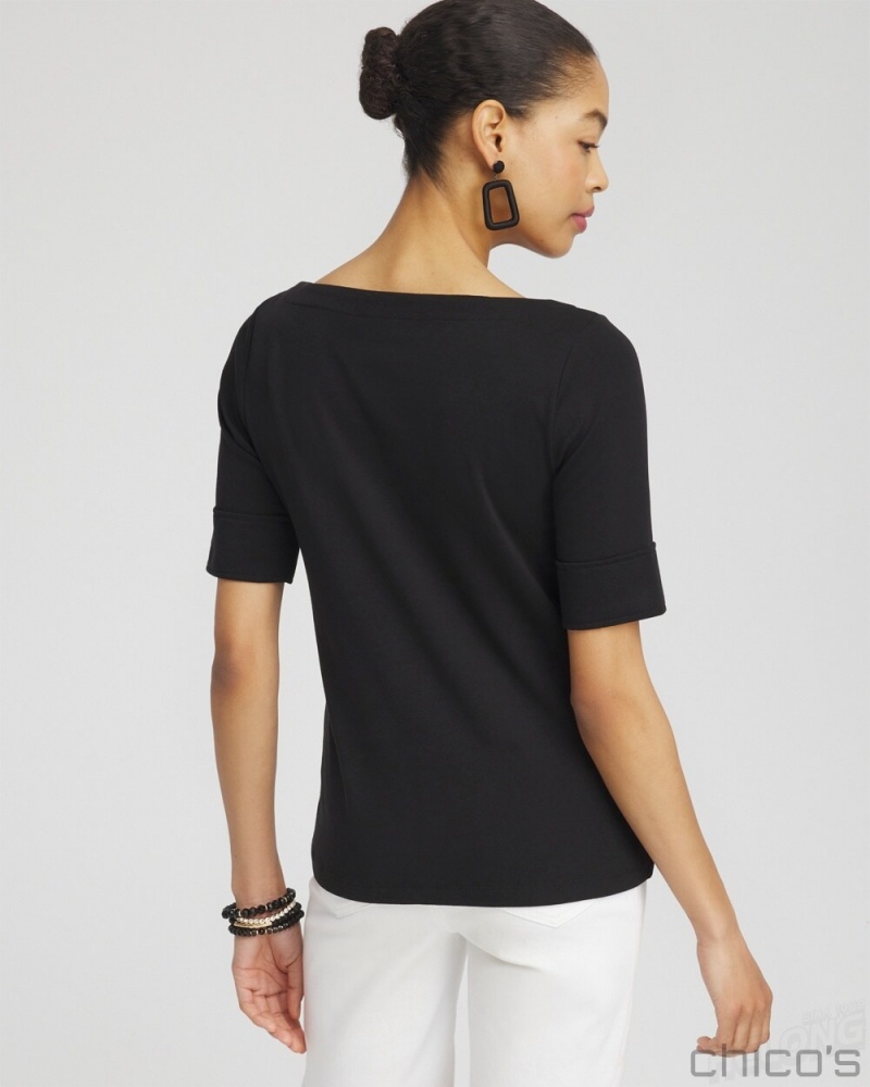 Chico's Bateau Neck Tee Tees & Tanks Black | 809-LZUSFH