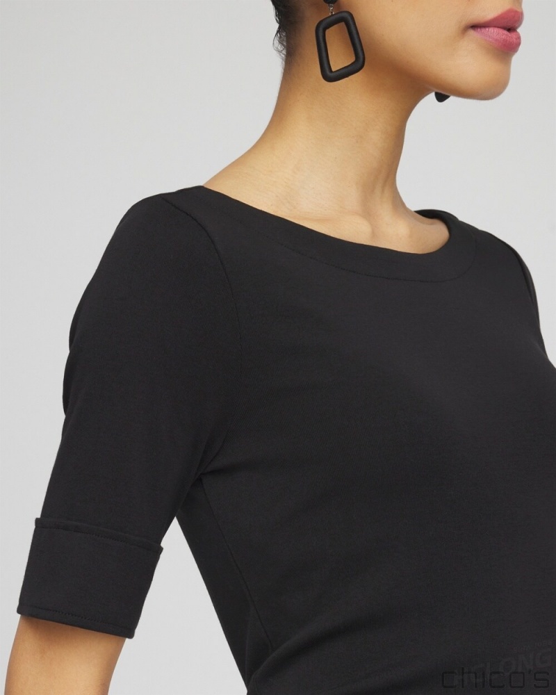 Chico's Bateau Neck Tee Tees & Tanks Black | 809-LZUSFH