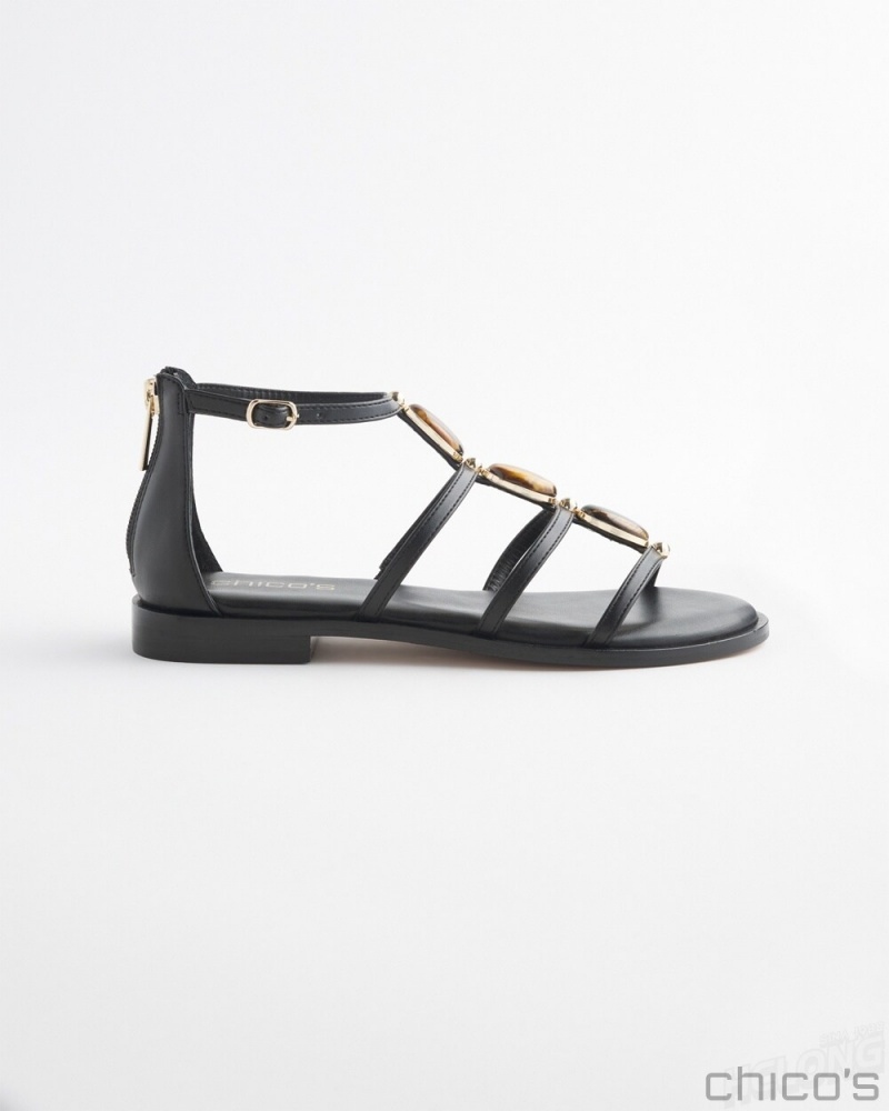 Chico's Black Embellished Sandals Shoes Black | 658-EDZANK