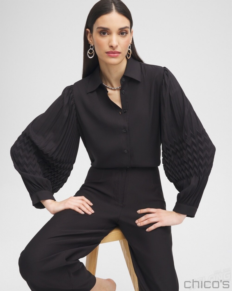 Chico's Black Label Pleated Blouse Blouses & Shirts Black | 703-KTLJGD