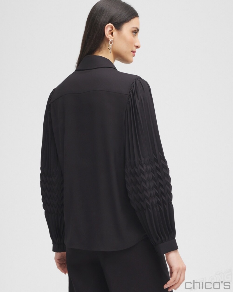 Chico's Black Label Pleated Blouse Blouses & Shirts Black | 703-KTLJGD