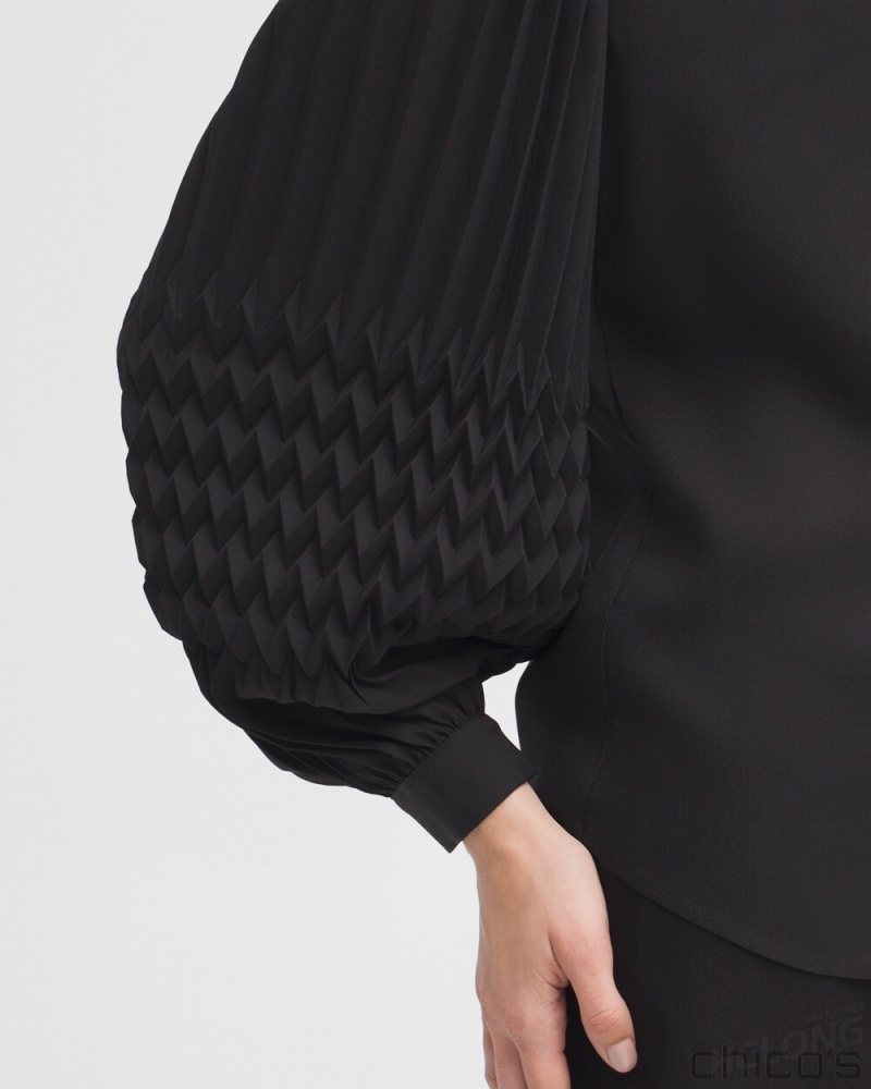 Chico's Black Label Pleated Blouse Blouses & Shirts Black | 703-KTLJGD