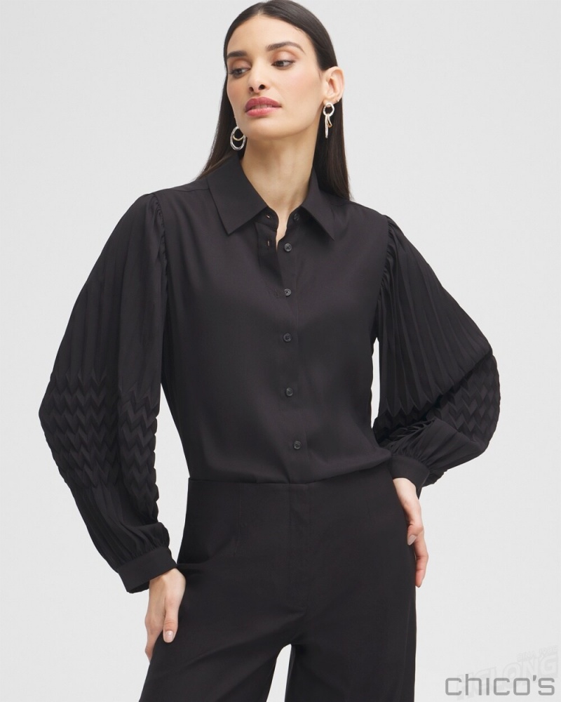 Chico\'s Black Label Pleated Blouse Blouses & Shirts Black | 703-KTLJGD