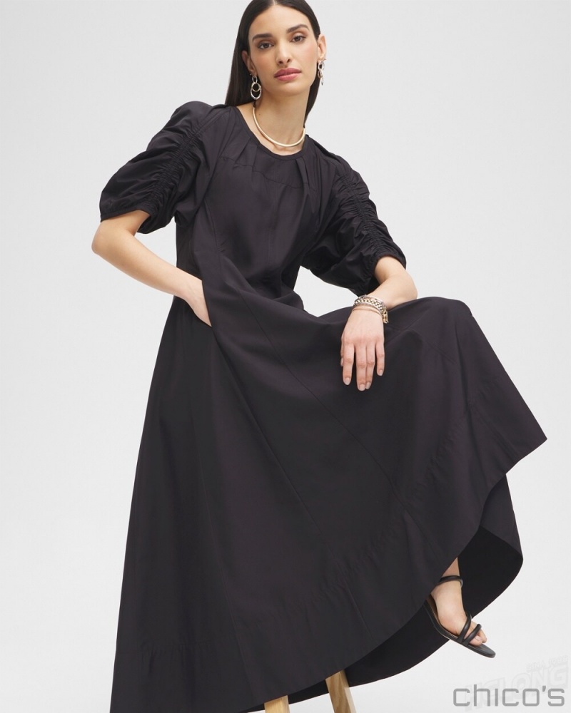 Chico's Black Label Ruched Sleeve Dress Dresses Black | 643-SPVRKW