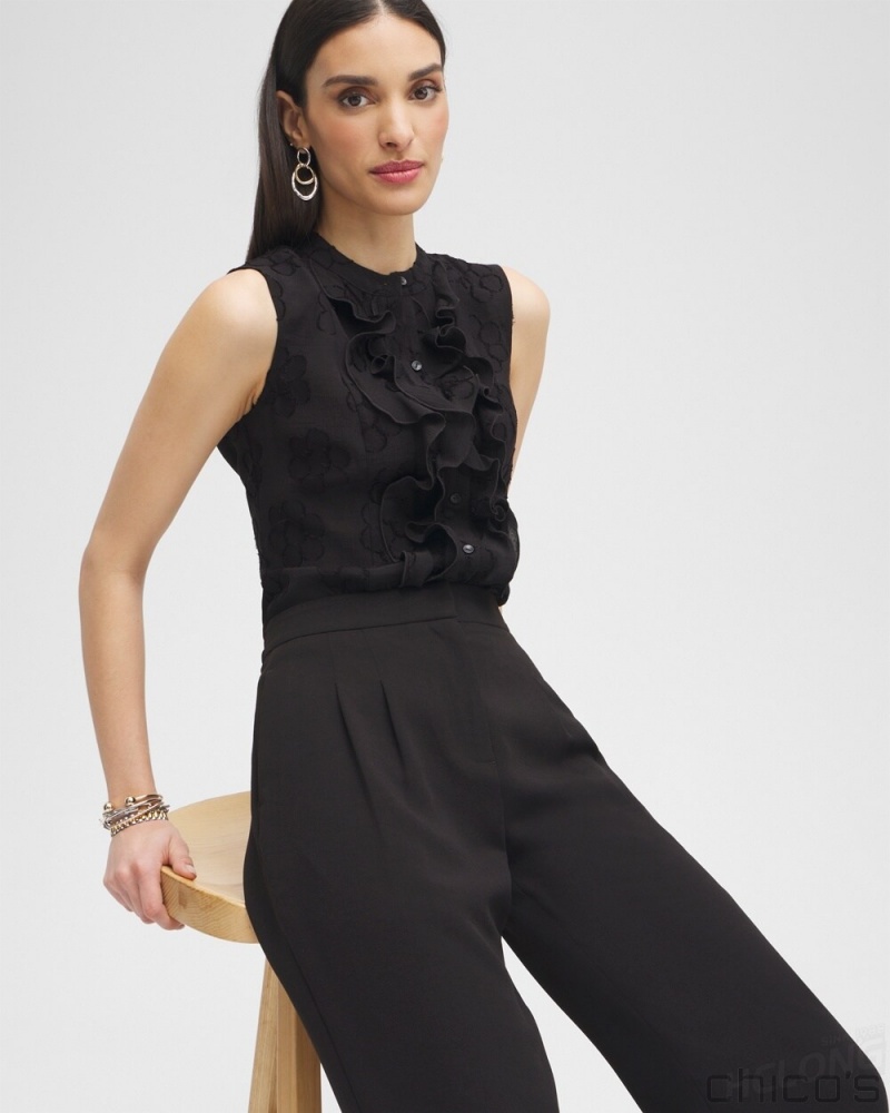 Chico's Black Label Ruffle Blouse Blouses & Shirts Black | 087-HUIALS